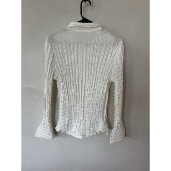 Babette Womens Off White Snap Front Button Up Long Sleeve Crinkle Blouse Shirt M - Picture 3 of 3
